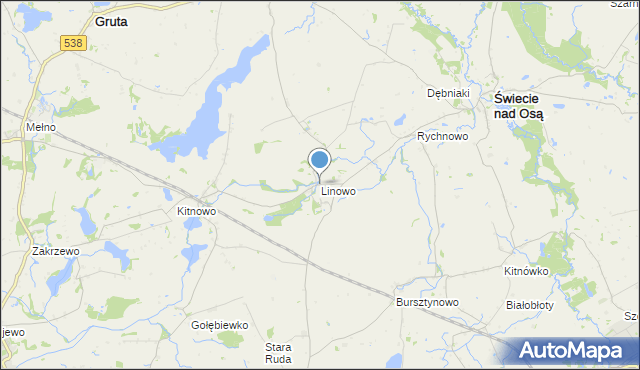 mapa Linowo, Linowo gmina Świecie nad Osą na mapie Targeo